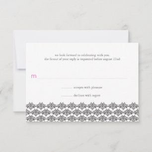 Damask Simplizität Black Pink Hochzeitsreaktion RSVP Karte