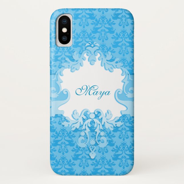 Damask sky blue name case (Rückseite)