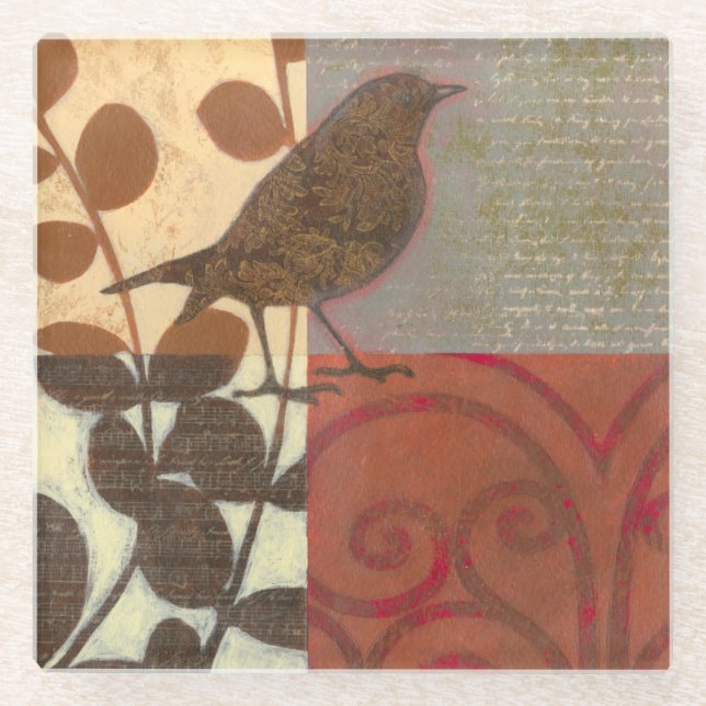 Damask Sparrow Glasuntersetzer (Vorderseite)
