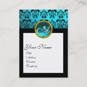 DAMASK SQUARE MONOGRAM, blaues Turquase aquamarin Visitenkarte