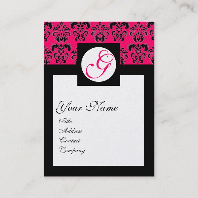 DAMASK SQUARE MONOGRAM Hot Pink Fuchsia Pearl Visitenkarte (Vorderseite)
