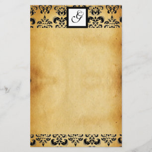 DAMASK SQUARE PARCHMENTMONOGRAM, schwarz-braun Briefpapier