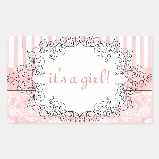 Damask & Stripes Rosa Aufkleber für das Gastgesche (Vorderseite)