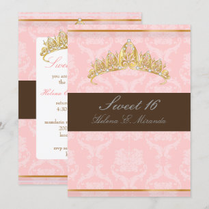 DAMASK SÜßE 16/TIARA/ROSA/SCHOKOLADE EINLADUNG