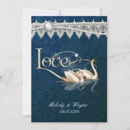 Damask Swan Elegance Blue - Einladung zur Hochzeit