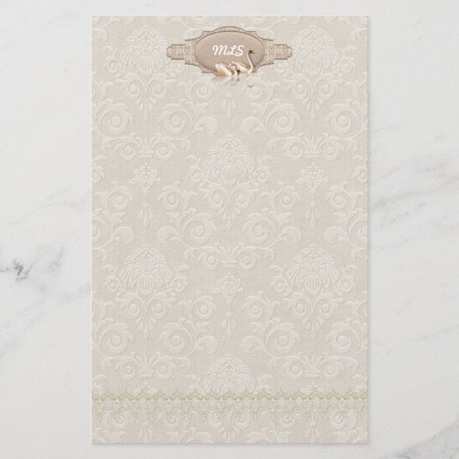 Damask Swan Elegance Briefpapier (Vorderseite)
