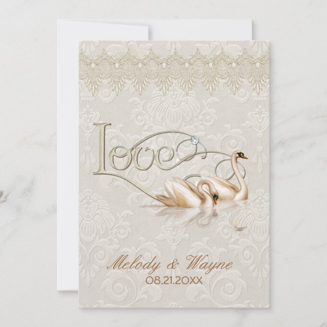 Damask Swan Elegance Ivory - Einladung zur Hochzei (Vorderseite)