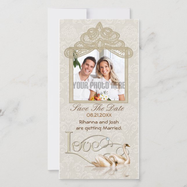 Damask Swan Elegance - Save the Date (Vorderseite)
