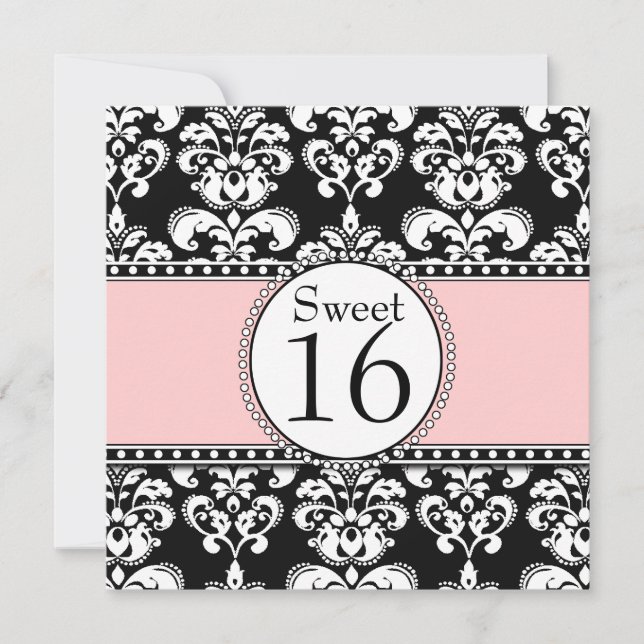 Damask Sweet 16 Anniversaires Invitations Rose (Devant)