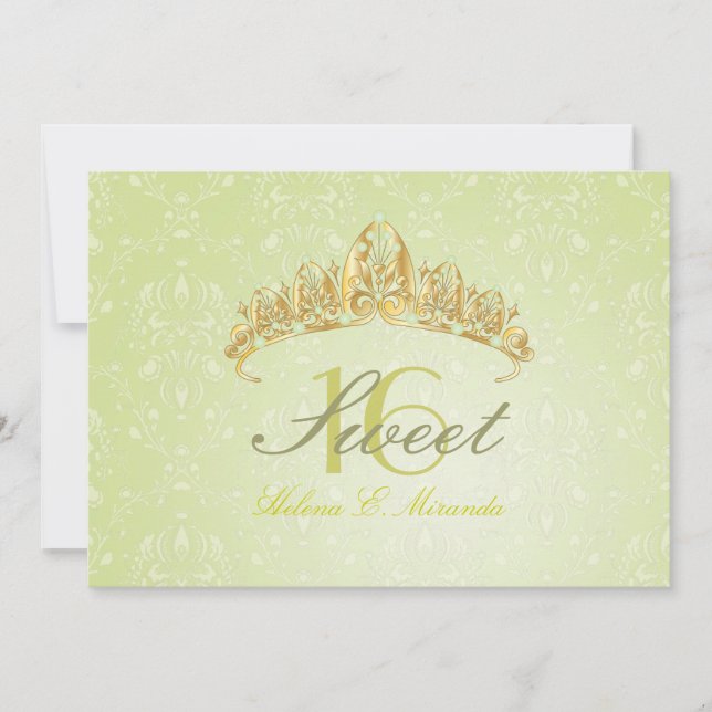 Damask Sweet 16/ tiara/green peridot Einladungen (Vorderseite)