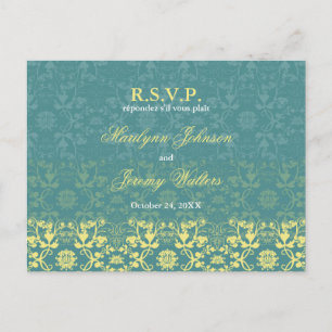 Damask Swils Lace Peacock RSVP Mariage carte posta
