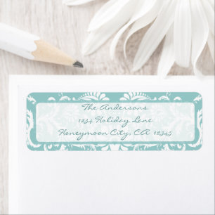 Damask Swirl Aqua Blue Retrun Étiquette de adresse