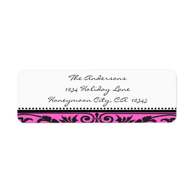 Damask Swirl Black & Bright Pink Address Labels (Vorne)