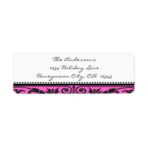 Damask Swirl Noir et rose vif Étiquettes de adress