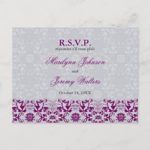 Damask Swirls Lace Orchid RSVP Mariage Carte posta