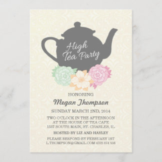 Damask & Teapot Hoher Tee Einladung