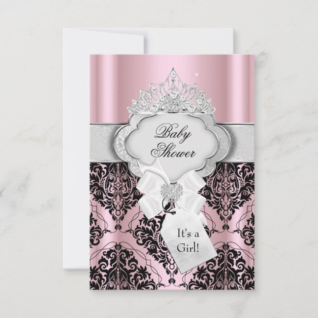 Damask & Tiara Princess Kinderdusche Einladung (Vorderseite)
