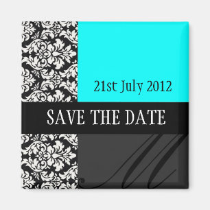 Damask Turquoise Enregistrer La Date Magnet