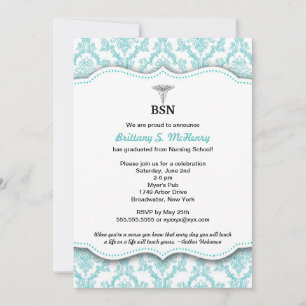 Damask Turquoise Nurpinning Abschluss BSN RN Einladung