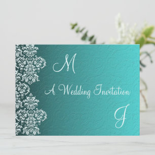 Damask Turquoise Wedding Einladung