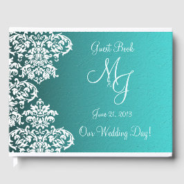Damask Turquoise Wedding Guest Book Gästebuch