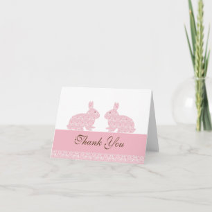 Damask Twin Bunny Rabbits Babydusche Vielen Dank Dankeskarte