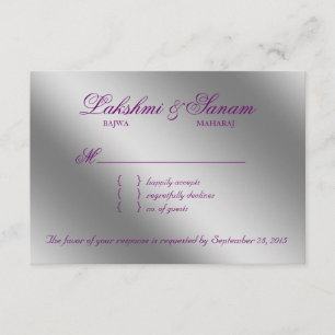 Damask UAWG Wedding Reply Sparkle Lila Silver RSVP Karte