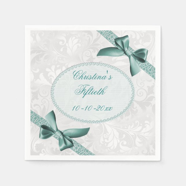 Damask und Bows Fiftieth Birthday Serviettes Serviette (Vorderseite)