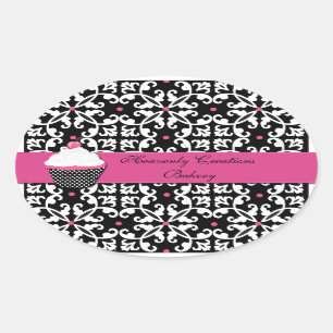 Damask und Cupcake Bakery Box Aufkleber