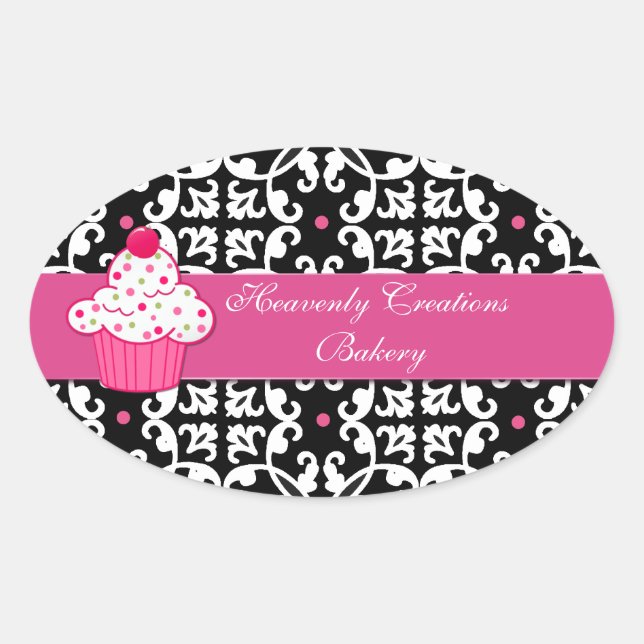Damask und Cupcake Bakery Box Aufkleber (Vorderseite)