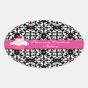 Damask und Cupcake Bakery Box Aufkleber