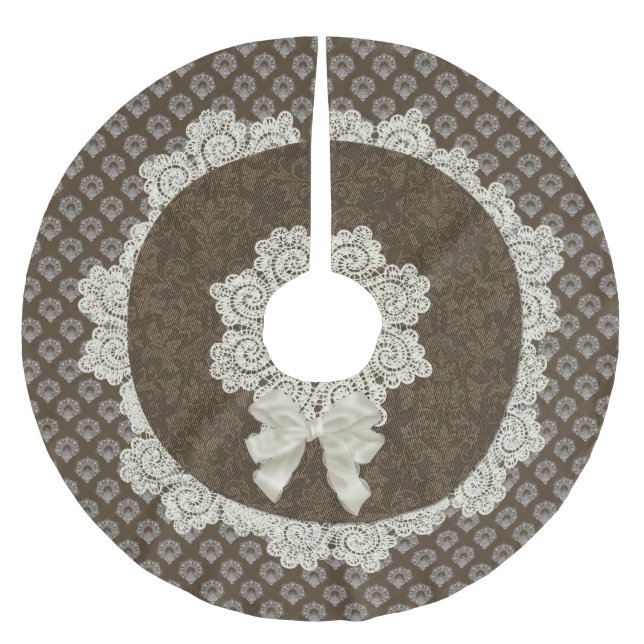 Damask und Lacy Antique Look Weihnachtsbaumrock Polyester Weihnachtsbaumdecke (Vorderseite)