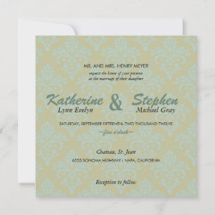 Damask -vert et faire-part de mariage turquoise