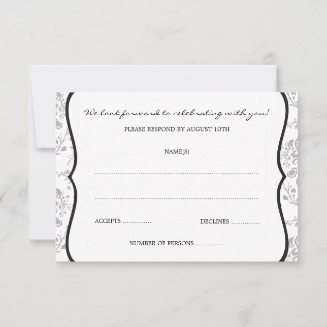 Damask victorien (noir) RSVP ou cartes de réponse (Devant)