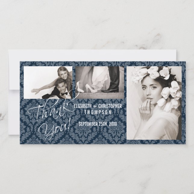Damask Vintag DankeYou Wedding Foto Card- nite Dankeskarte (Vorderseite)
