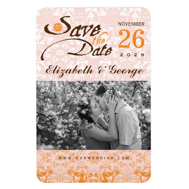 Damask Vintag Lace Save the Date Foto Magnet (Vertikal)