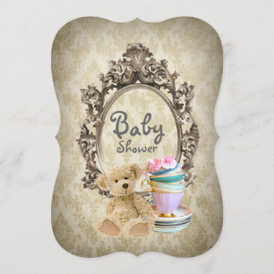 Damask Vintag Teddy Bär Babydusche Einladungen