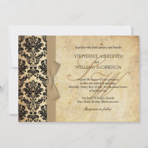Damask Vintage Elfenbeinbrühe Einladung zur Hochze