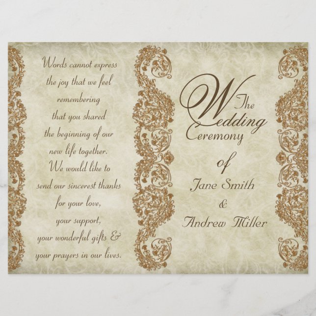 Damask vintage Wedding Program Custom Flyer (Vorderseite)