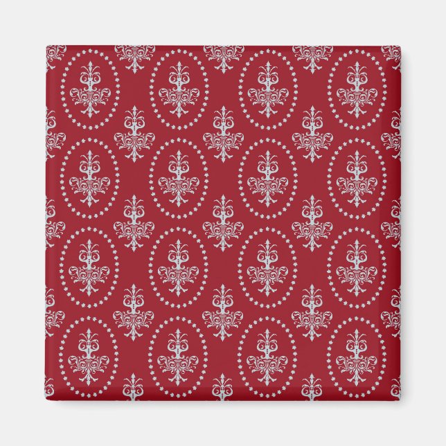 Damask Vintages rotes Hintergrundbild Lilie Muster Magnet (Vorne)