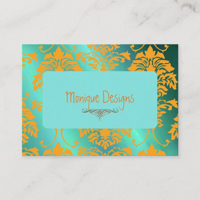 Damask Visitenkarte Aqua und Orange (Vorderseite)