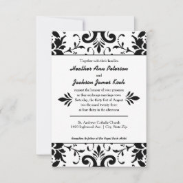 Damask Wedding Einladung 3x5 Schwarz und Weiß