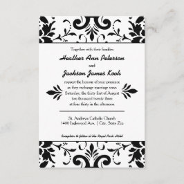 Damask Wedding Einladung 3x5 Schwarz und Weiß
