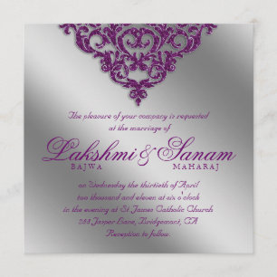 Damask Wedding Einladung Sparkle Silver Lila