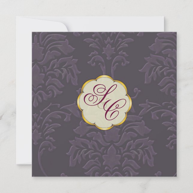 Damask Wedding Einladungen, Auberginen Einladung (Vorderseite)