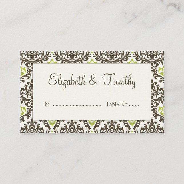 Damask Wedding Empfang Escort Cards Platzkarte (Vorderseite)