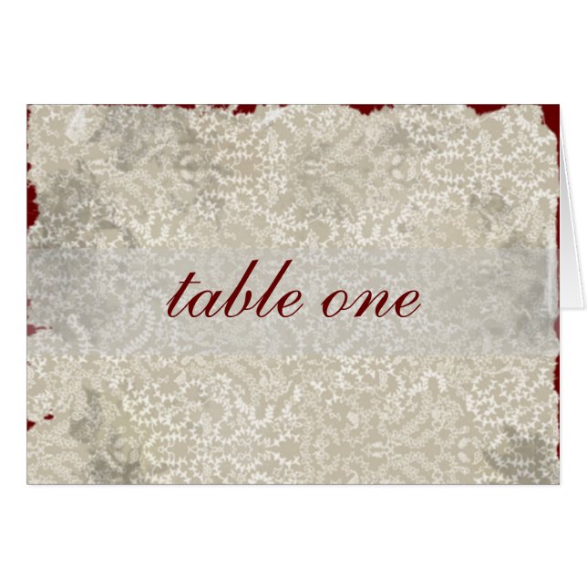 Damask Wedding Empfang Tischkarten, rot (Vorderseite (Horizontal))