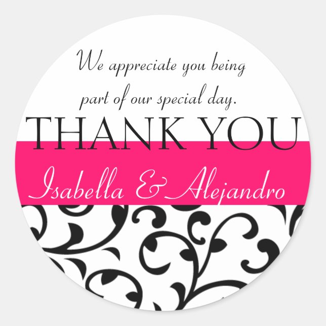 Damask Wedding Favor Stickers Danke-Nachricht (Vorderseite)