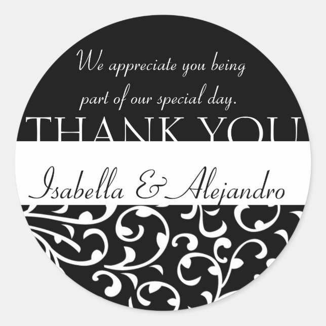 Damask Wedding Favor Stickers Danke-Nachricht (Vorderseite)