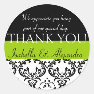 Damask Wedding Gefallen Vielen Dank Label Green Runder Aufkleber